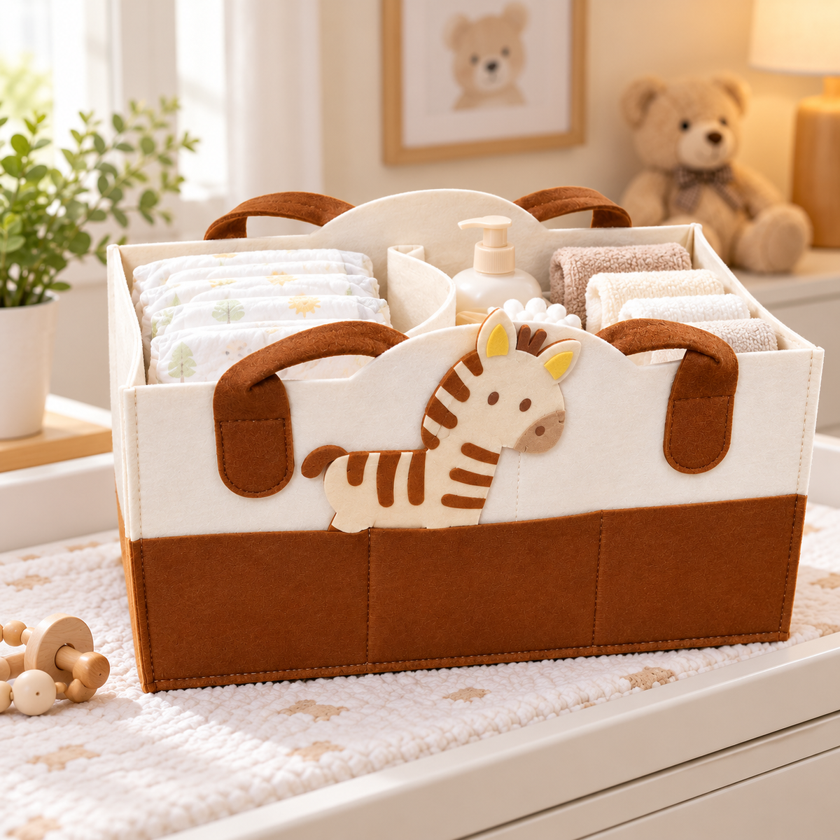 Felt Diaper Caddy – Zebra – Nursery Lifestyle