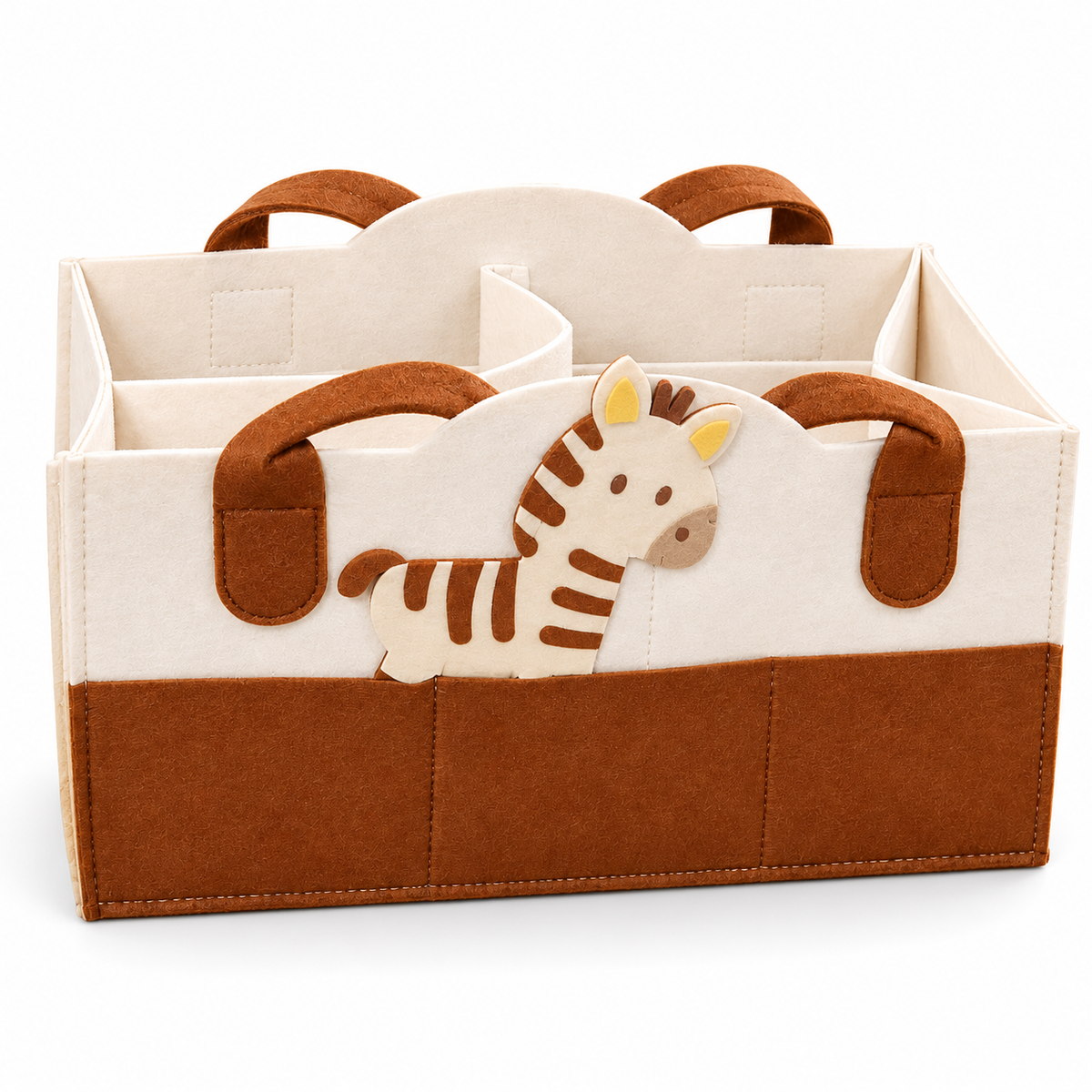 Felt Diaper Caddy – Zebra – Front Studio View