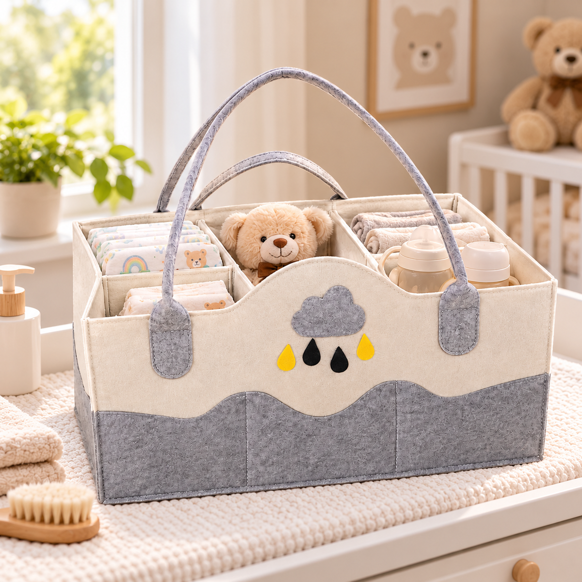 Felt Diaper Caddy – Cloud – Grey – Nursery Lifestyle