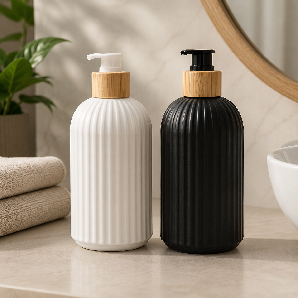 RIBBED LIQUID SOAP DISPENSER BOTTLE - 1 PCS