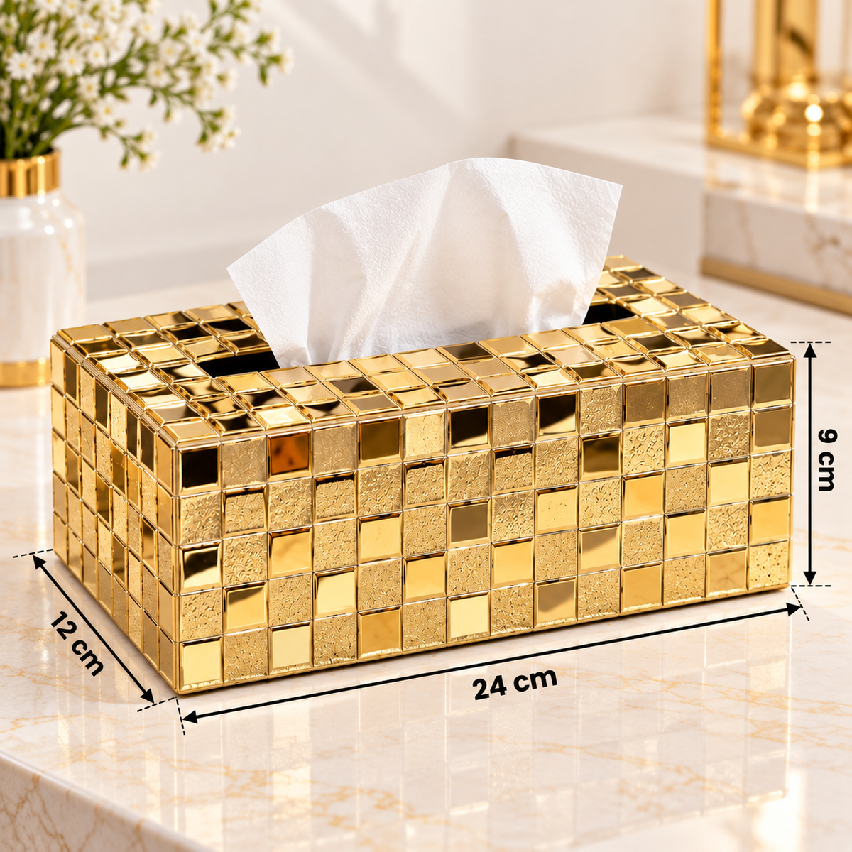 GOLDEN MOSAIC DESIGN LUXURY RECTANGULAR TISSUE BOX