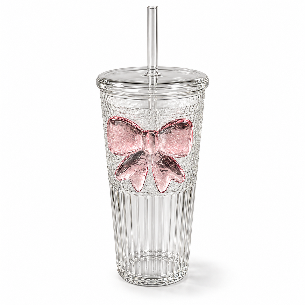 Glasslux Textured Bow Tumbler With Straw - 600 ml