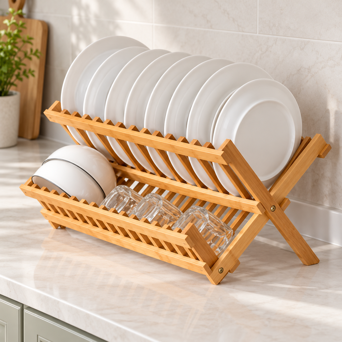 Two Tier Wooden Dish Drying Rack