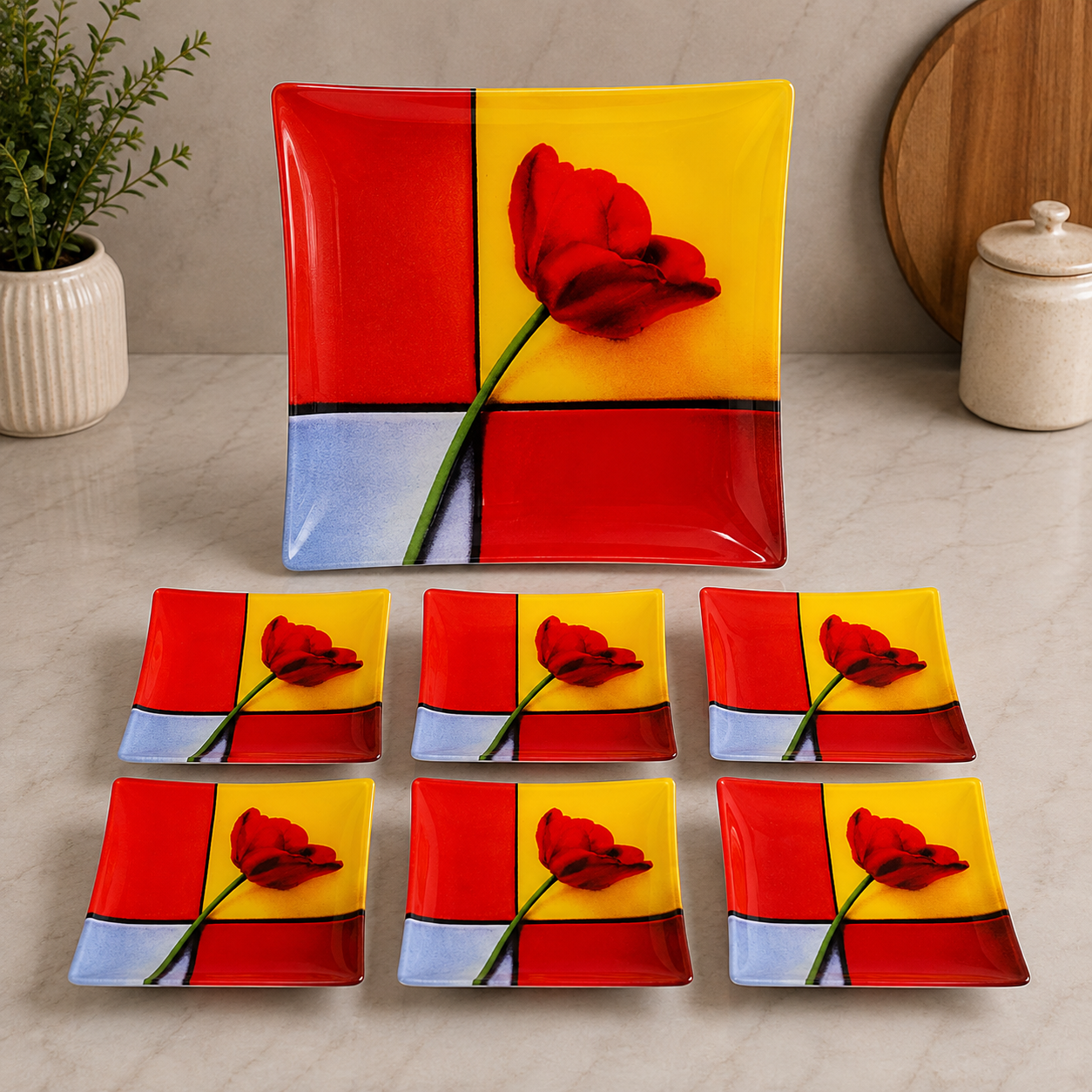 ARCOFAM MODERN TULIP SQUARE SERVING 7 PIECE PLATE SET - SHGHAYEGH