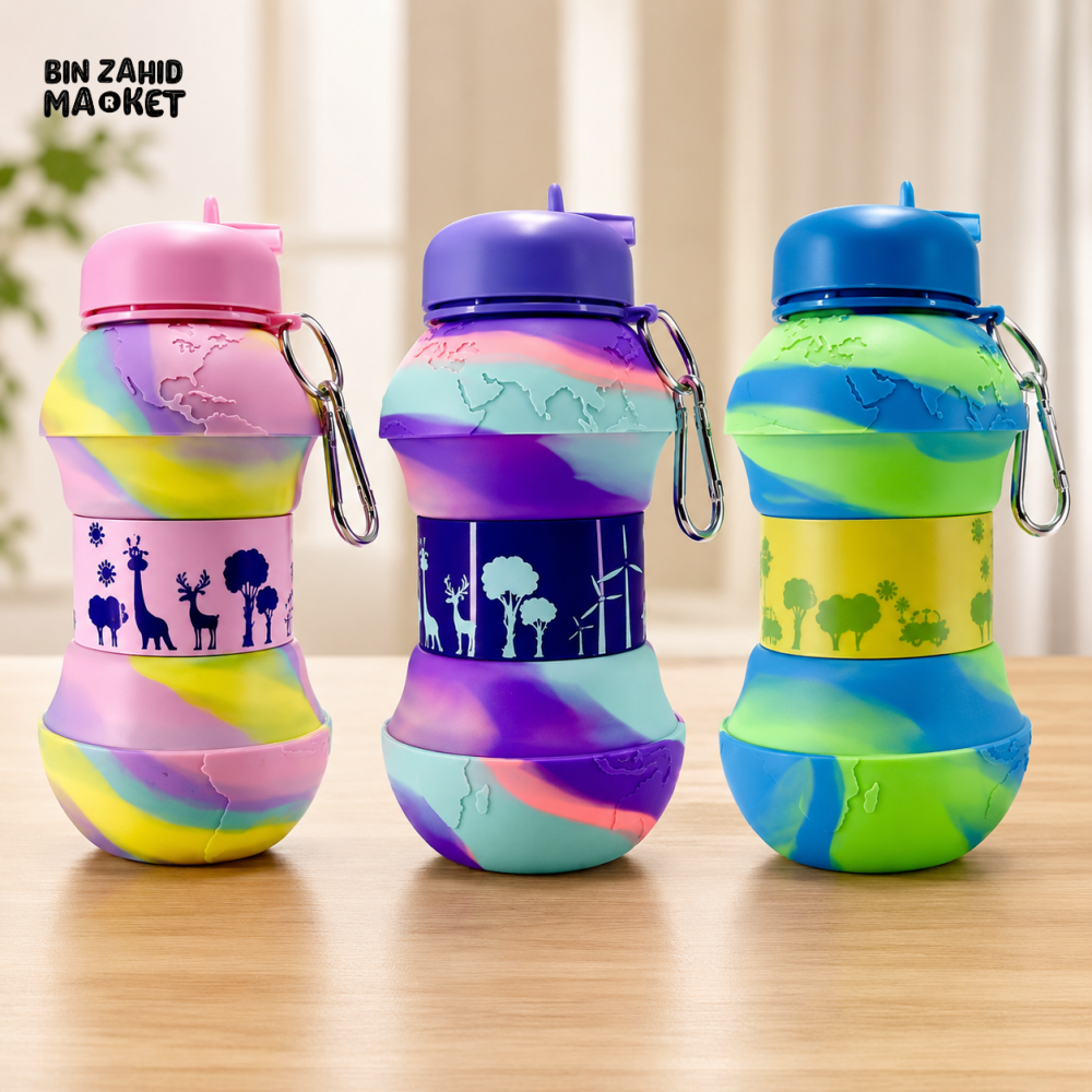 550ML COLORFUL COLLAPSIBLE SILICONE WATER BOTTLE WITH CARABINER - 1 PIECE