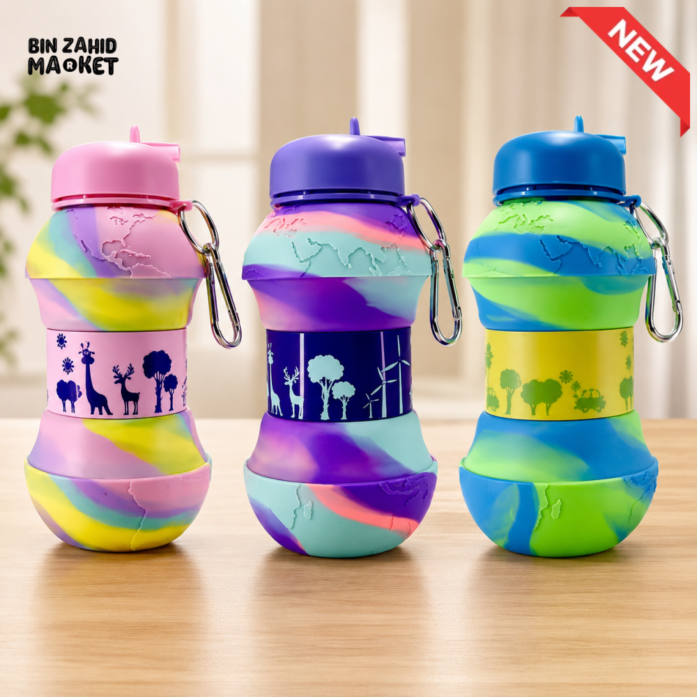 550ML COLORFUL COLLAPSIBLE SILICONE WATER BOTTLE WITH CARABINER - 1 PIECE