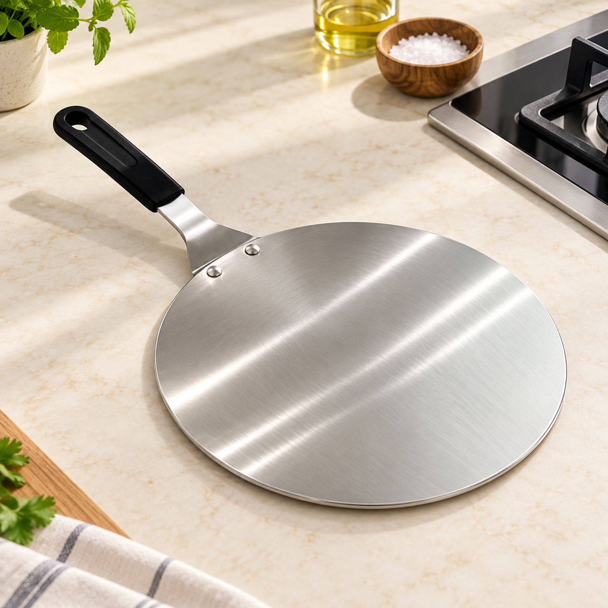 Danny Home Silver Tawa With Black Handle