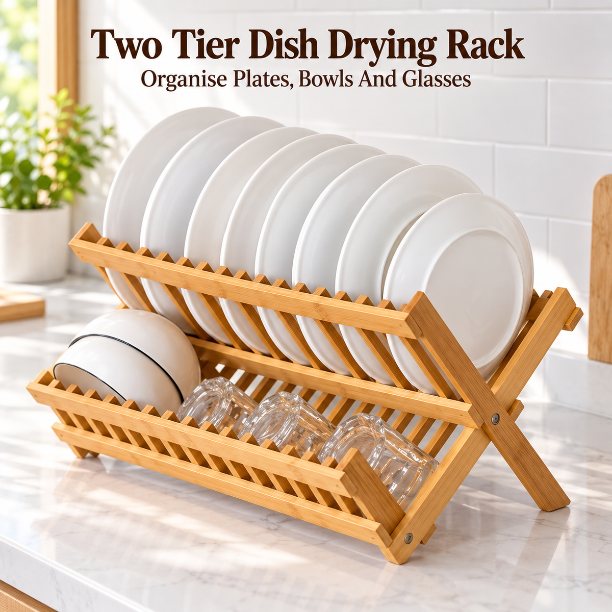 Two Tier Wooden Dish Drying Rack
