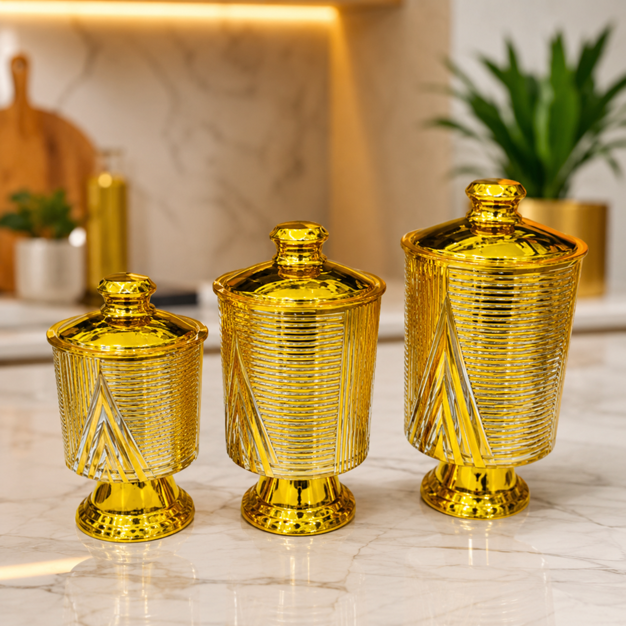 GOLD STORAGE CANISTER SET - 3 PCS SET