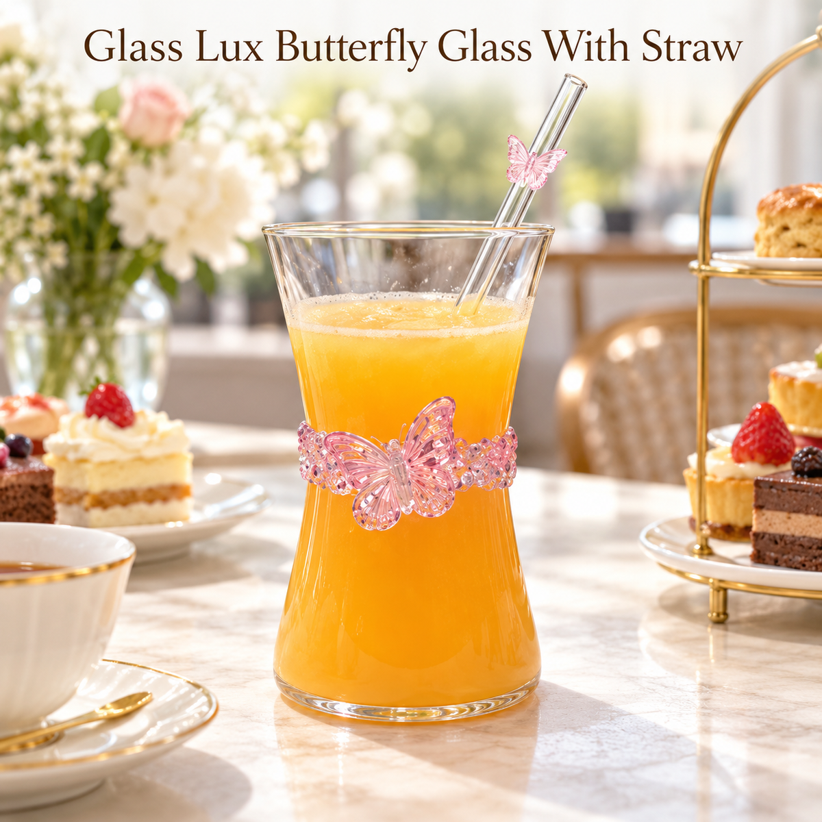 Glasslux Butterfly Glass With Straw - 400 ml