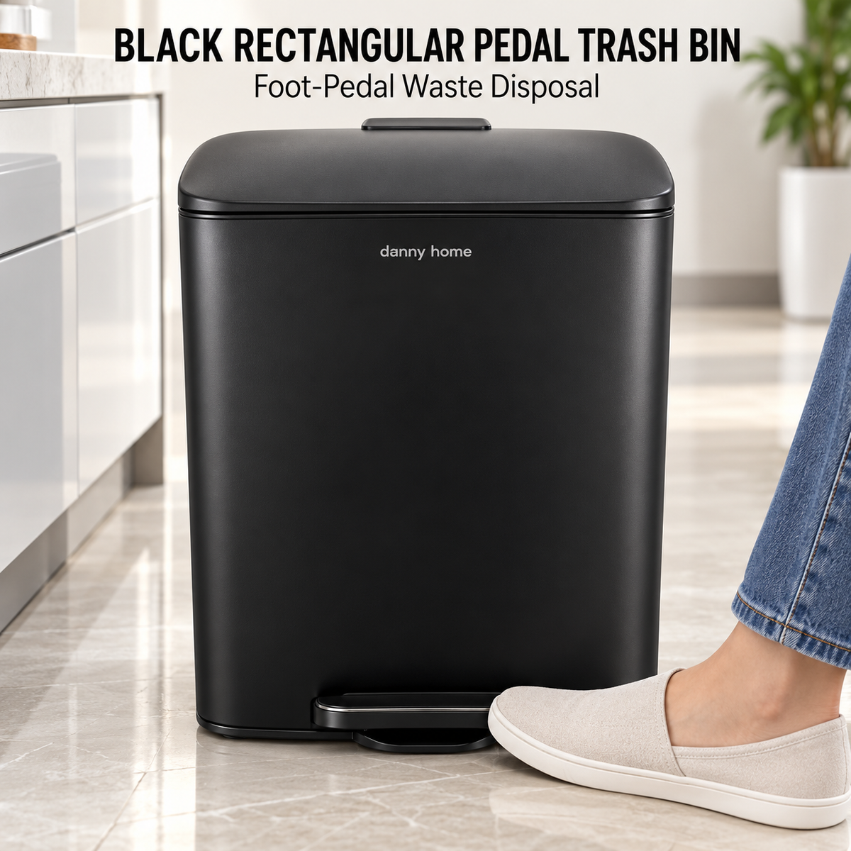 DANNY HOME BLACK RECTANGULAR PEDAL TRASH BIN