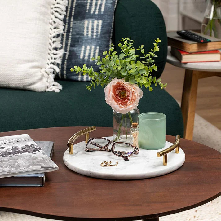 MODERN WHITE MARBLE TRAY WITH GOLD HANDLE