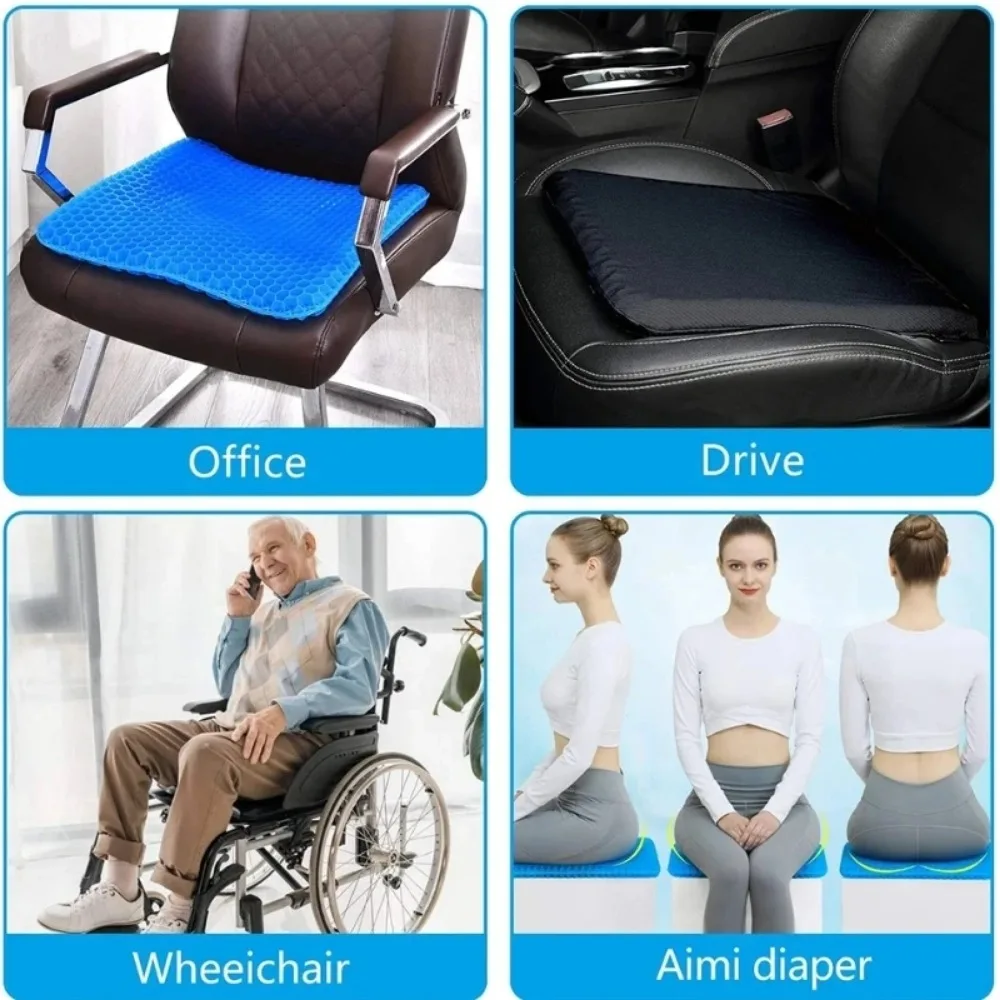 SUMMER GEL SEAT CUSHION BREATHABLE HONEYCOMB DESIGN FOR PRESSURE RELIEF BACK TAILBONE PAIN HOME OFFICE CHAIR CARS WHEELCHAIR