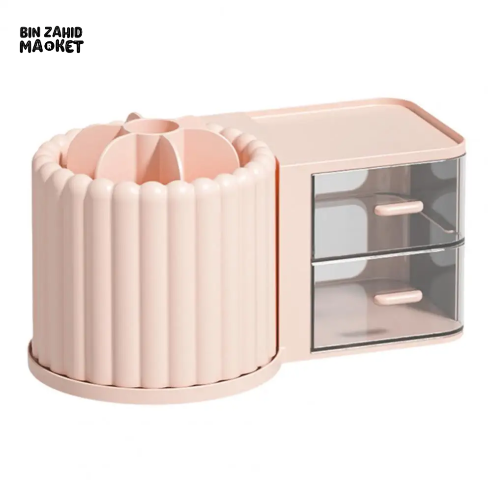 LUXORMOVE ROTATING STORAGE BOX WITH GROOVE DESIGN TRANSPARENT DRAWER FOR HOME OFFICE ORGANIZATIO - PINK