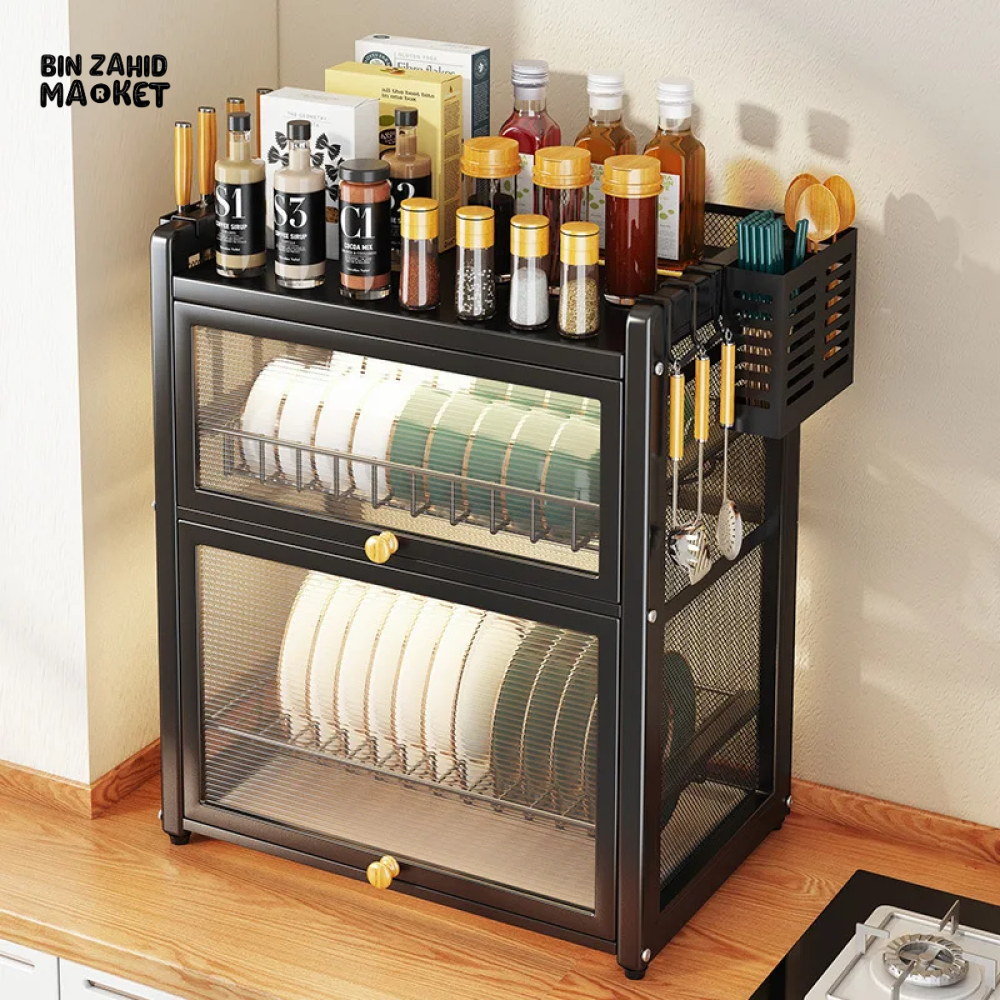 LUXORMOVE DUSTPROOF 2-LAYER MULTIFUNCTIONAL KITCHEN STORAGE RACK
