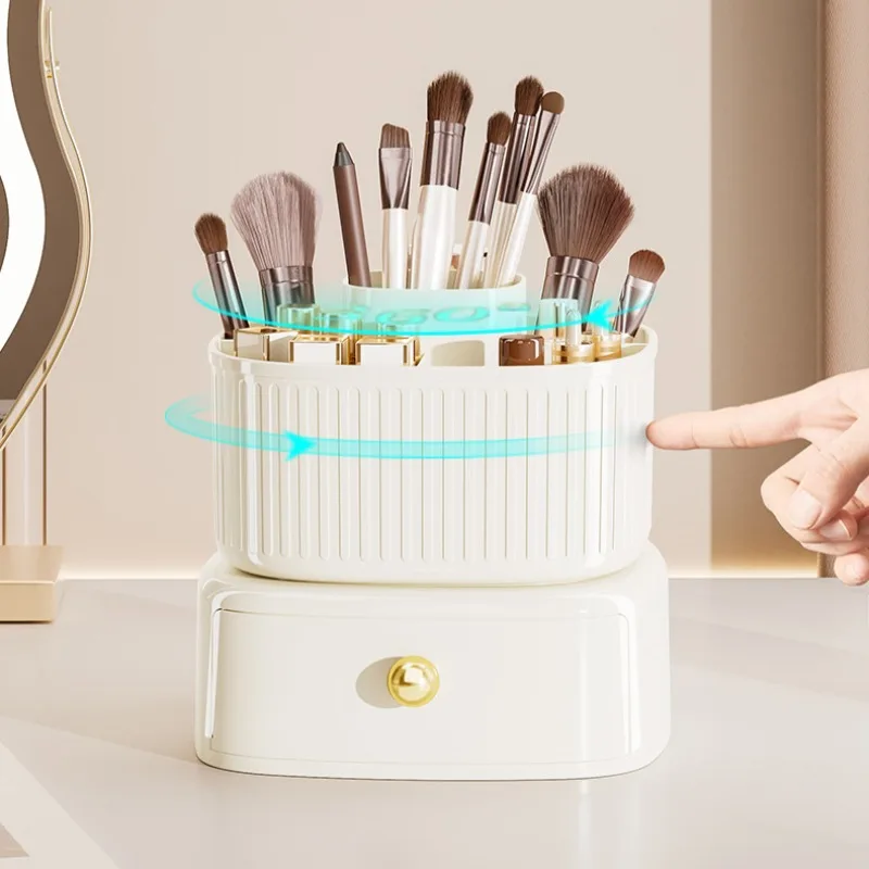 360° ROTATING MAKEUP BRUSH BOX WITH DRAWER ORGANIZER FOR VANITY