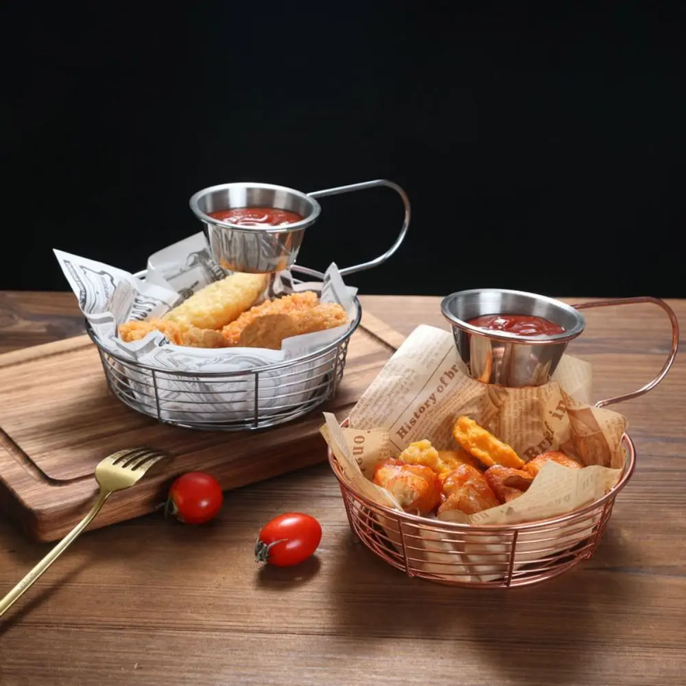 HANGING SAUCE CUP FRIES BASKET STAINLESS STEEL LIGHTWEIGHT RUST-PROOF PORTABLE SNACK TRAY