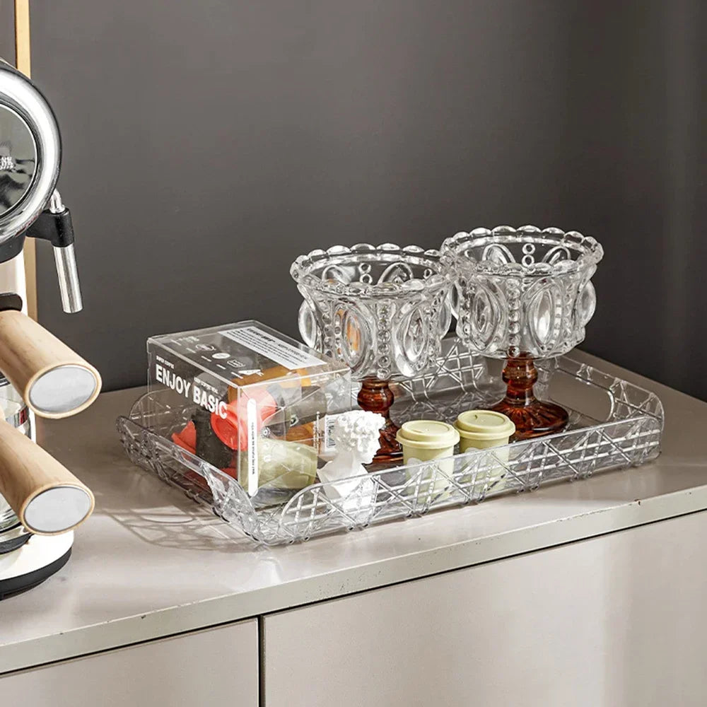 LUXURY TEA TRAY FOR HOME – RECTANGULAR LIGHT STORAGE ORGANIZER FOR TEA SETS CUPS & WATER GLASSES