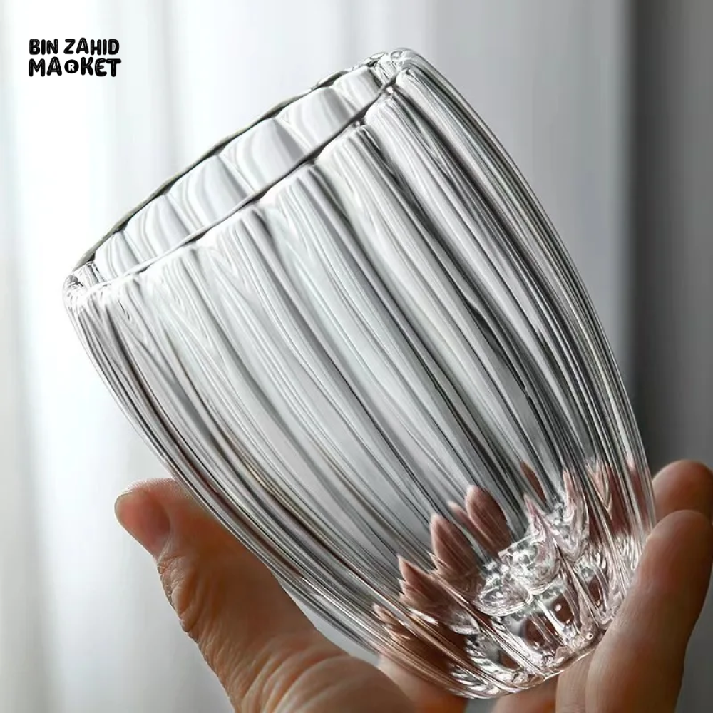 STRIPE DOUBLE WALL BOROSILICATE GLASS MUG 350ML – HEAT RESISTANT FOR TEA COFFEE JUICE