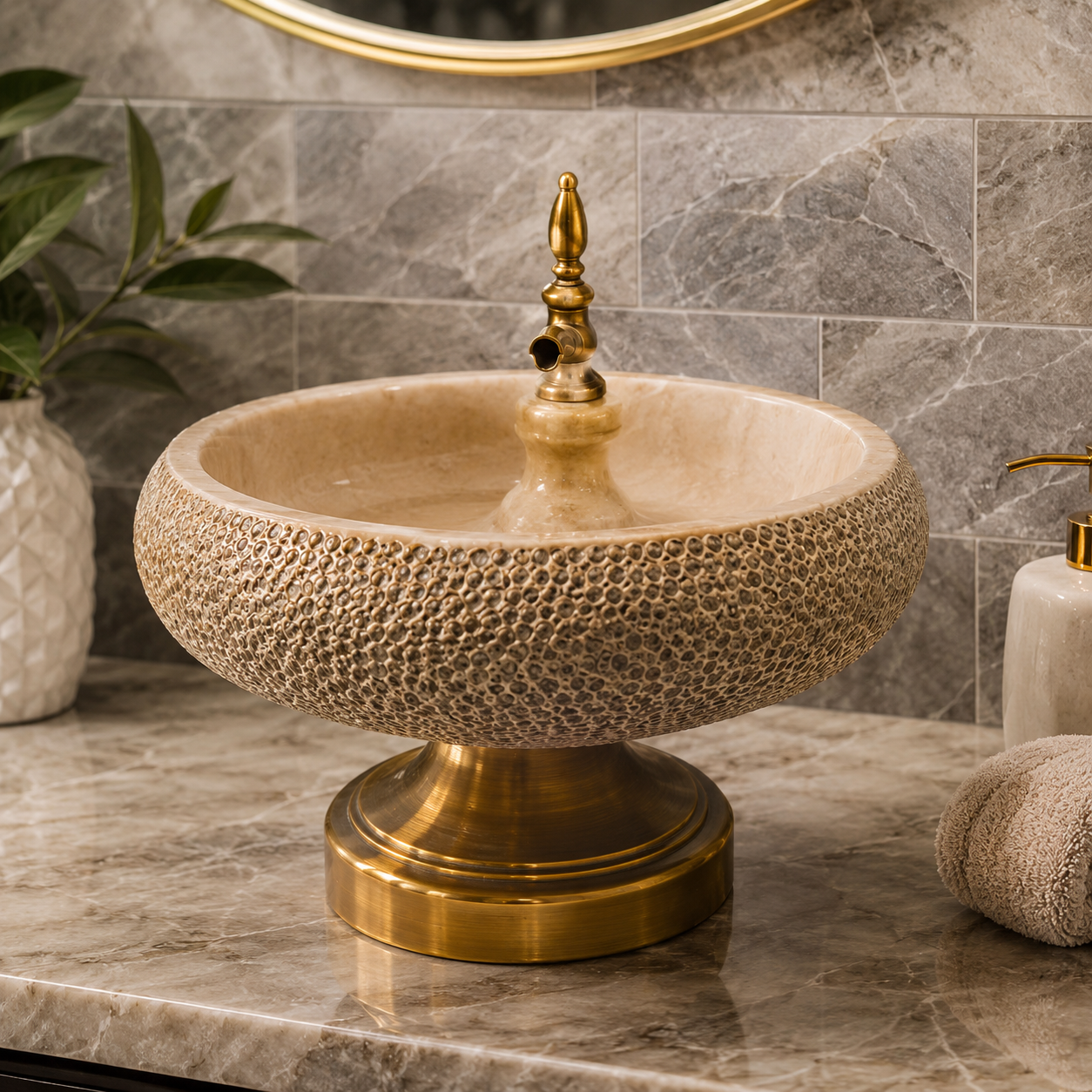 LUXURY STONE PEDESTAL VESSEL WASH BASIN
