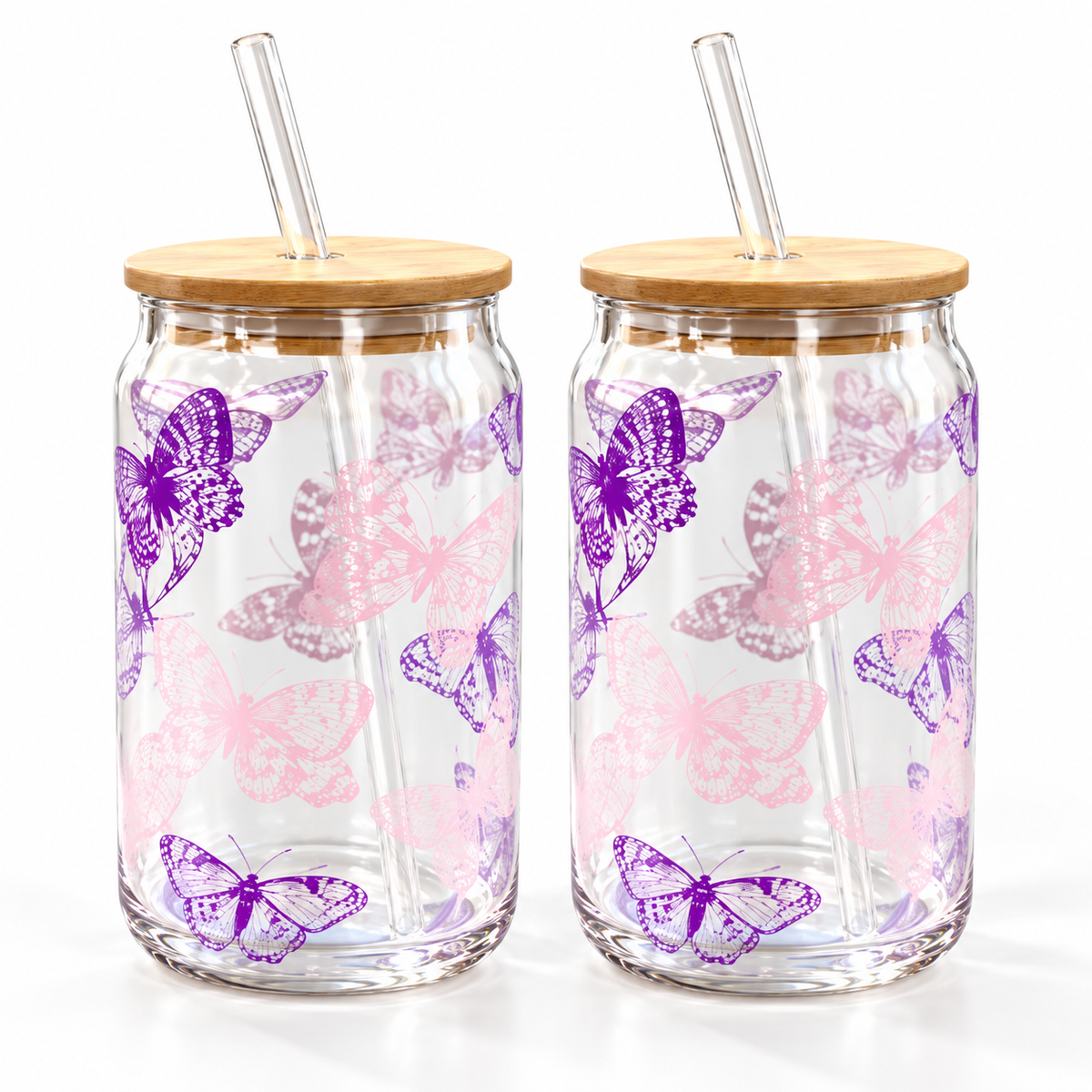 Danny Home 2 Piece Butterfly Straw & Glass Tumbler - 500 ml