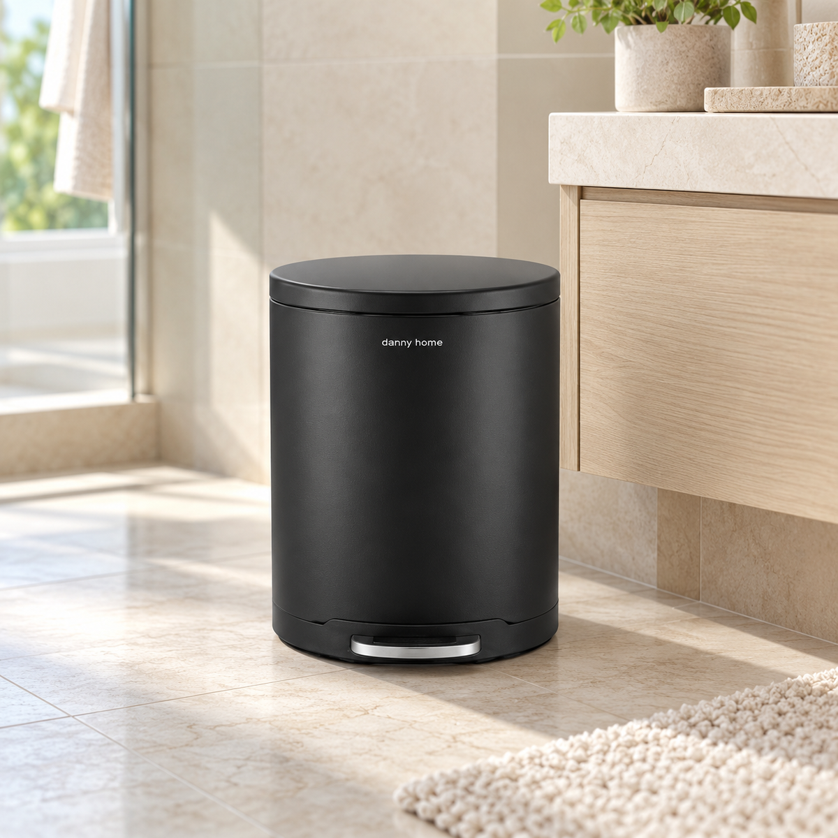 Danny Home Black Round Pedal Trash Bin