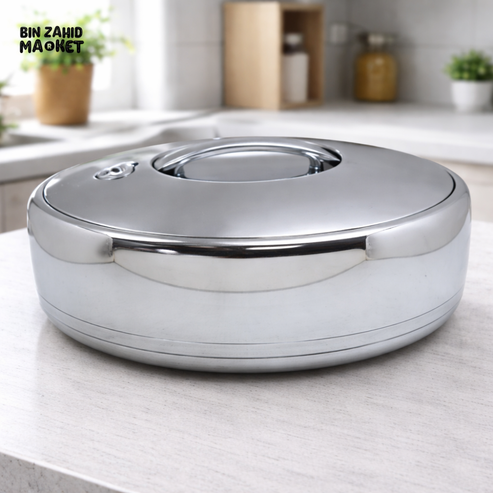 5L ROYAL OVAL SILVER STAINLESS STEEL INSULATED HOT POT CASSEROLE – DOUBLE WALL THERMAL FOOD WARMER WITH HANDLE & LID