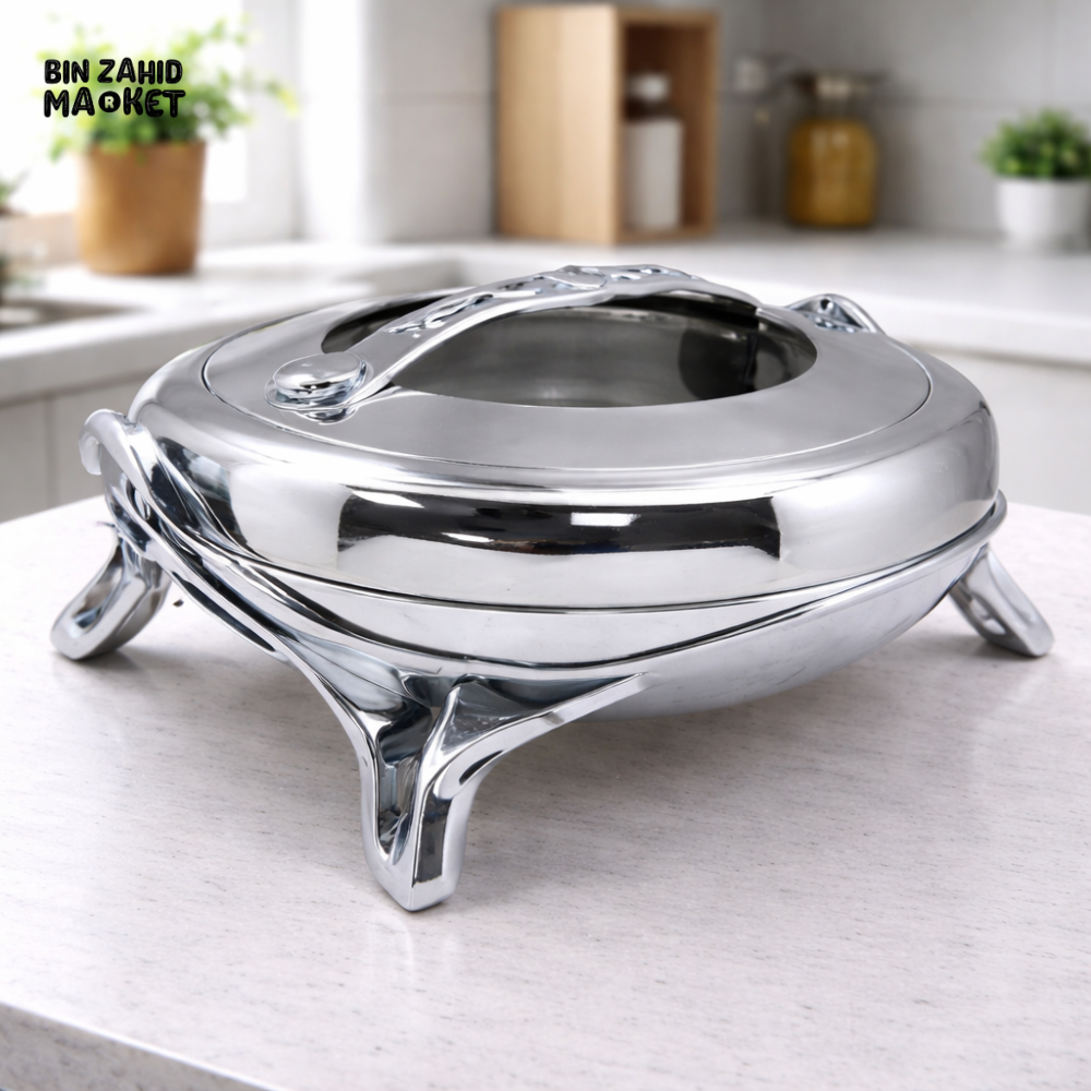 5L ROYAL SILVER STAINLESS STEEL CHAFING DISH HOT POT WITH STAND – DOUBLE WALL INSULATED BUFFET FOOD WARMER CASSEROLE