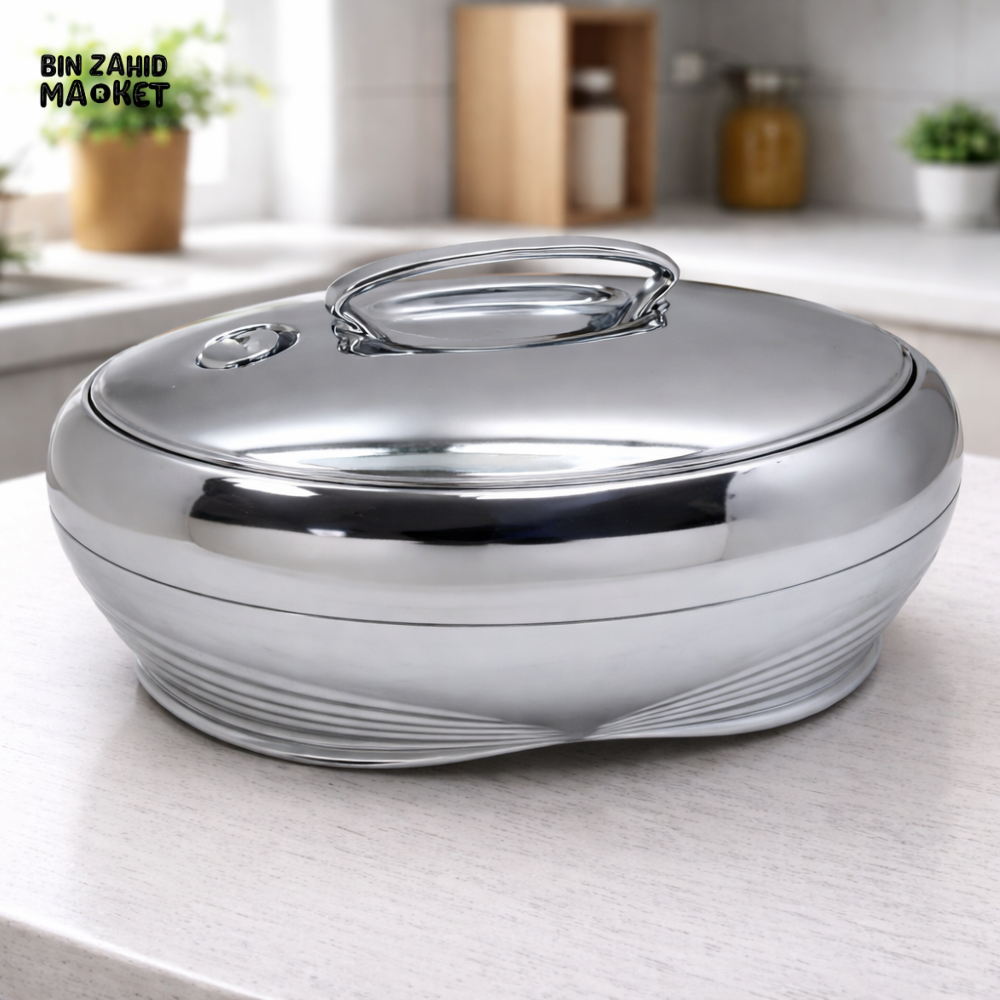 5L ROYAL SILVER STAINLESS STEEL INSULATED HOT POT CASSEROLE – DOUBLE WALL THERMAL FOOD WARMER WITH LID & HANDLE