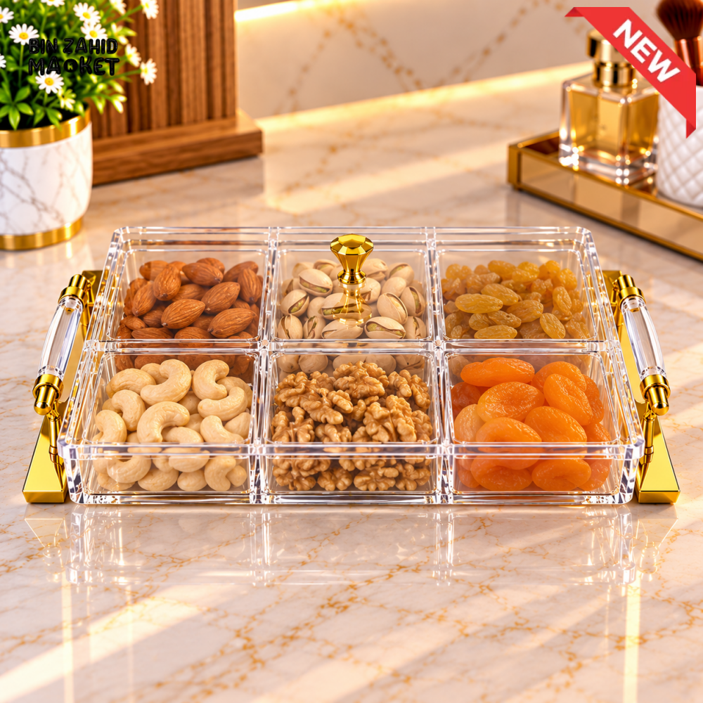 6-COMPARTMENT DRY FRUIT SERVING ORGANIZER WITH LID & HANDLES - Organizers & Holders