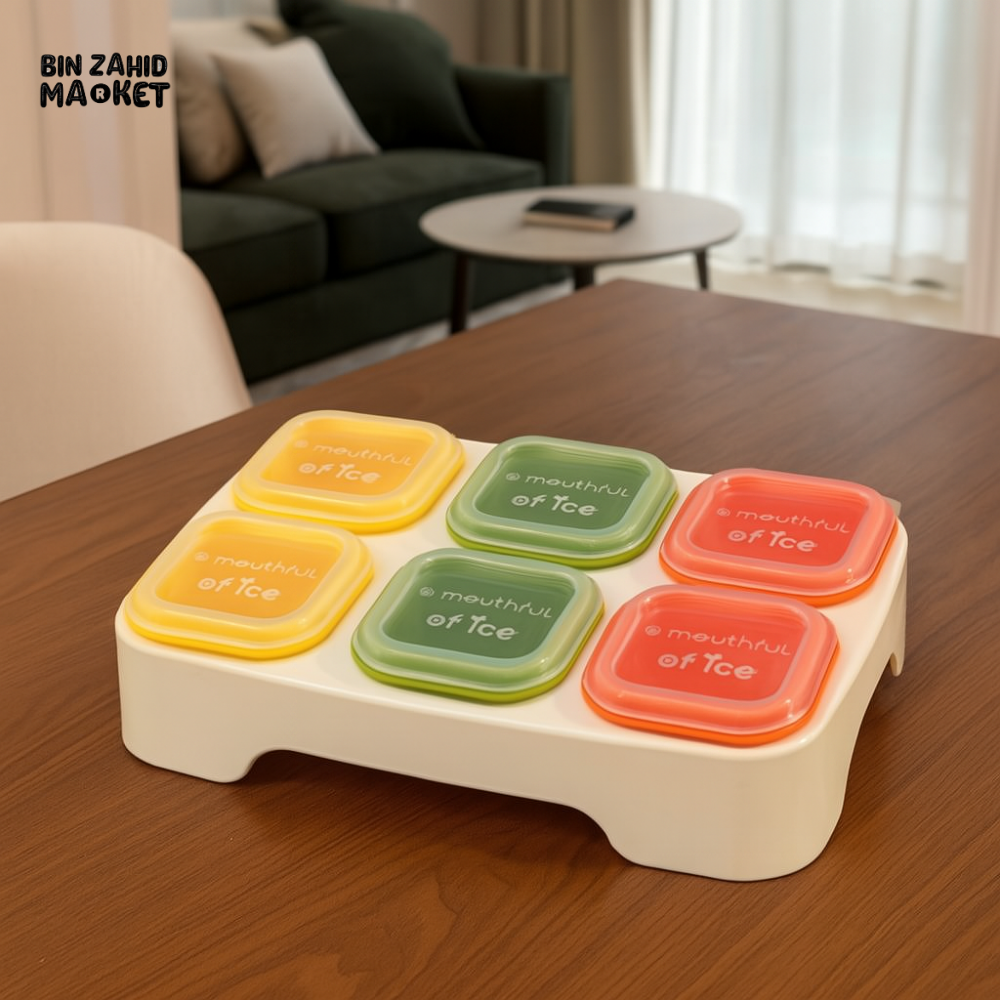 6 GRID COLORFUL BABY FOOD STORAGE CONTAINER WITH TRAY – LEAKPROOF & FREEZER SAFE
