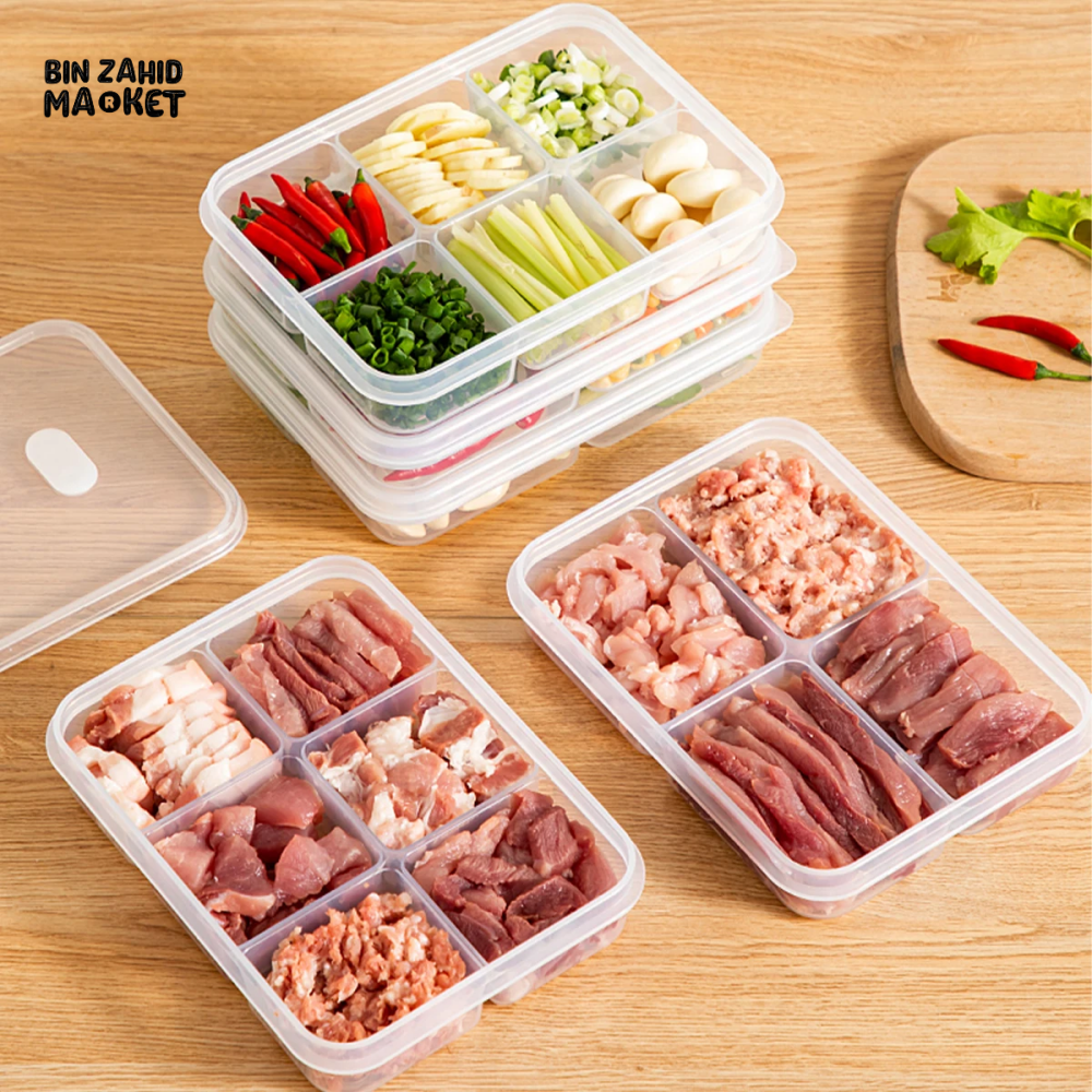 6-GRIDS FRIDGE SEALED FRESH-KEEPING BOX WITH LID PLASTIC FREEZER FOOD STORAGE BOX REUSABLE FOOD CONTAINER FOR KITCHEN