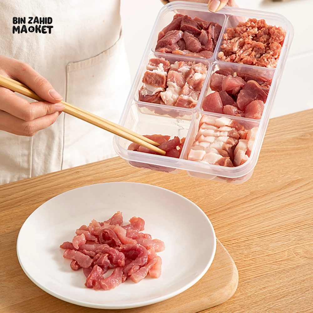 6-GRIDS FRIDGE SEALED FRESH-KEEPING BOX WITH LID PLASTIC FREEZER FOOD STORAGE BOX REUSABLE FOOD CONTAINER FOR KITCHEN