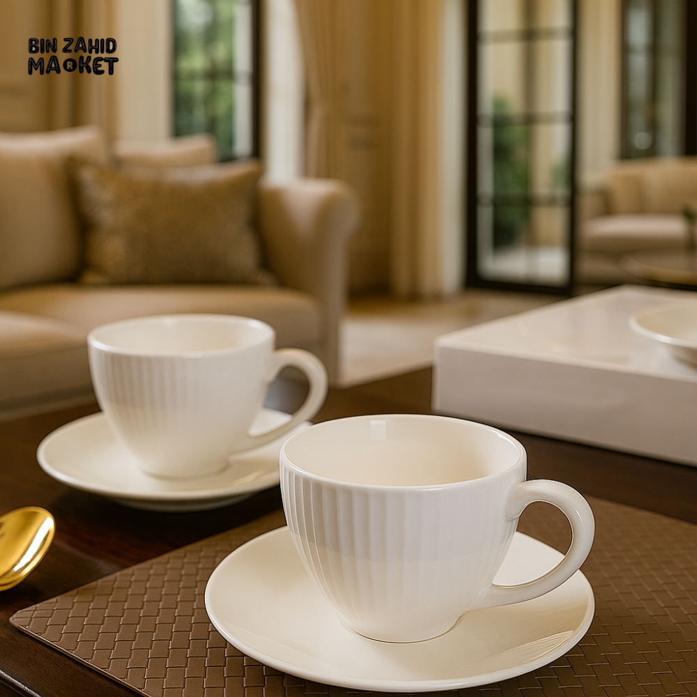 6 PIECE CUP & SAUCER SET | LUXURY PORCELAIN TEA & COFFEE SET | ELEGANT SERVING CUPS FOR GUESTS
