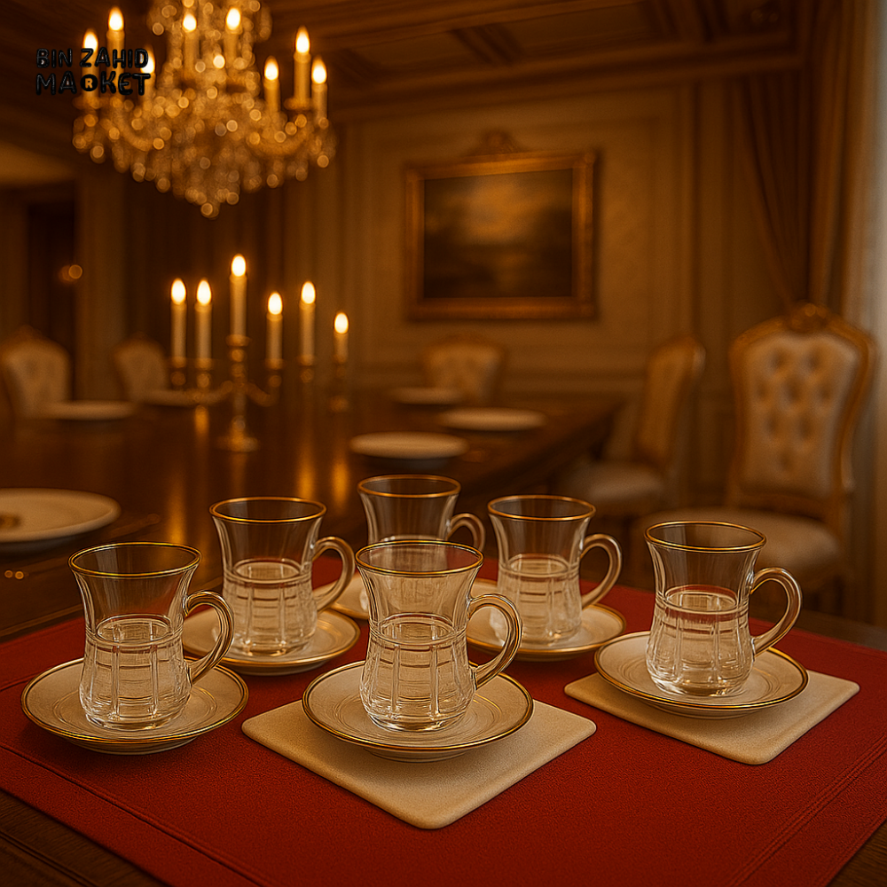 6 PIECE GLASS CUP SAUCER SET 110ML – PREMIUM TURKISH TEA SET FOR LUXURY SERVING