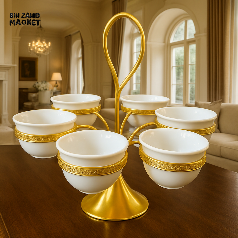 6 PIECE LUXURY GOLDEN BOWL STAND MYD 086