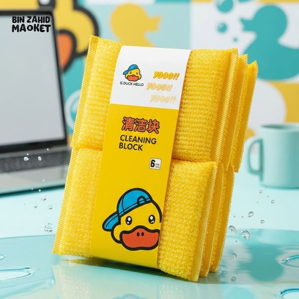 6 PIECES DUCK SHAPE CLEANING SPONGE SET HIGH QUALITY KITCHEN DISH WASHING SCRUBBER FOR HOME USE