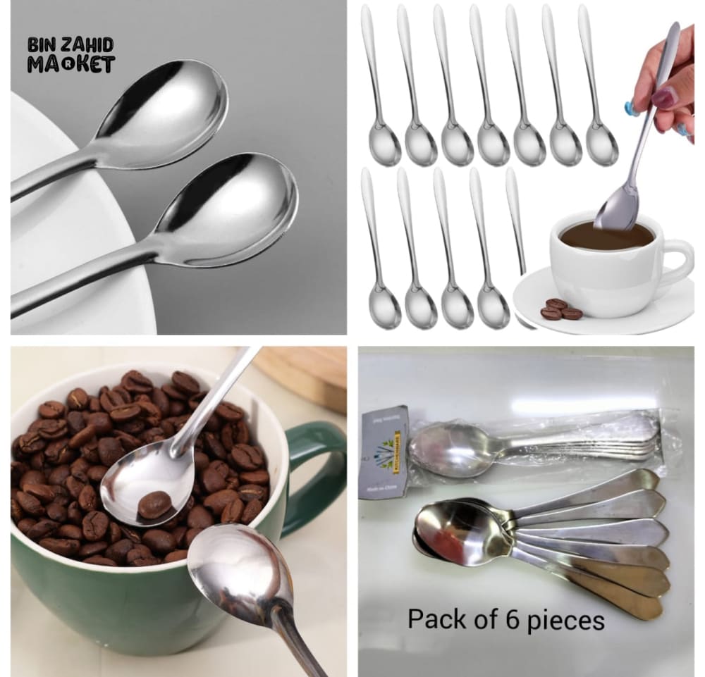 6 PIECES STAINLESS STEEL COFFEE & DESSERT SPOONS