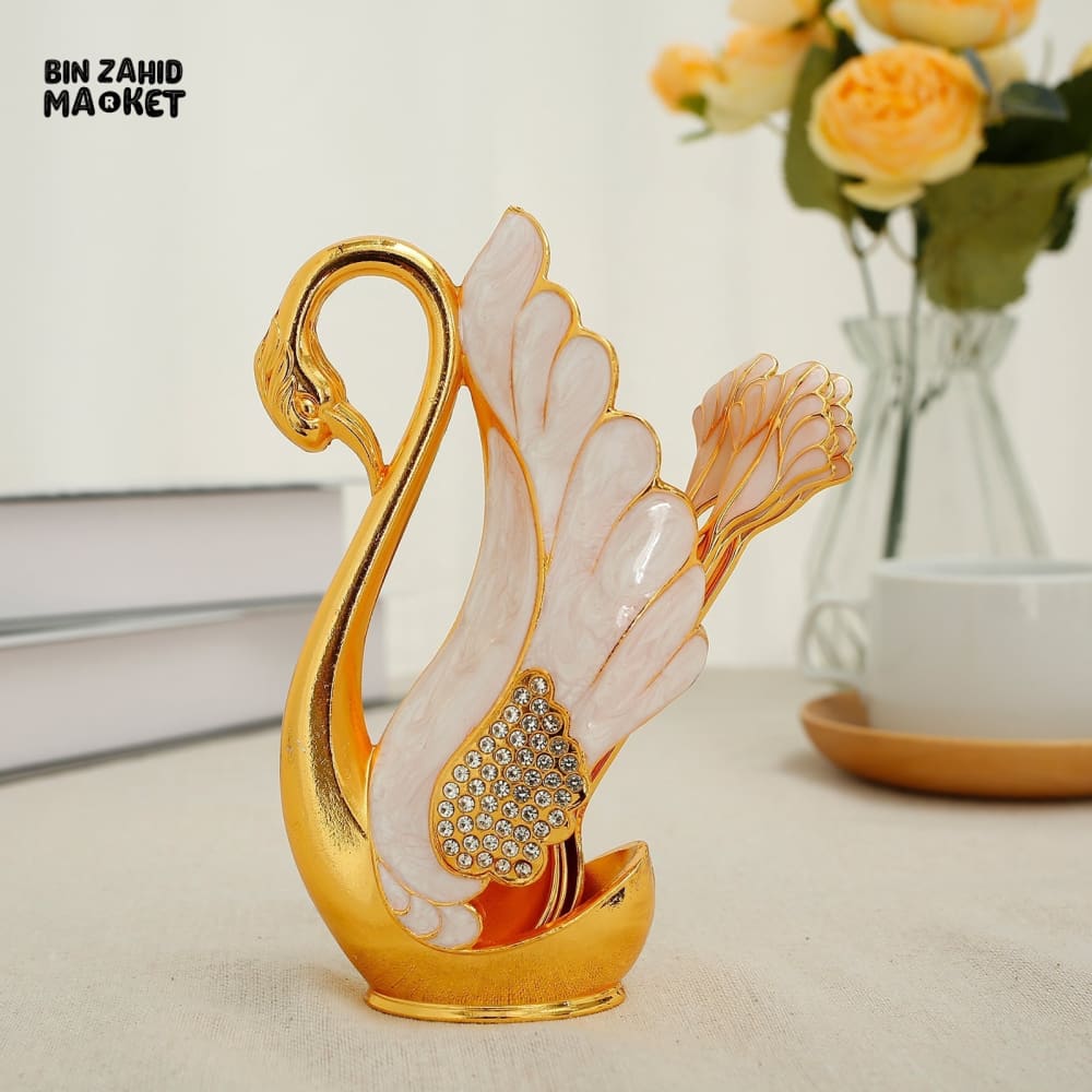 6 PIECES SWAN DESSERT SPOON SET Gold