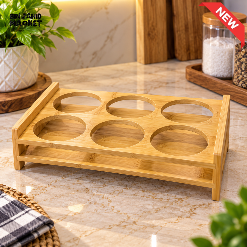 6 SLOT BAMBOO KITCHEN ORGANIZER RACK