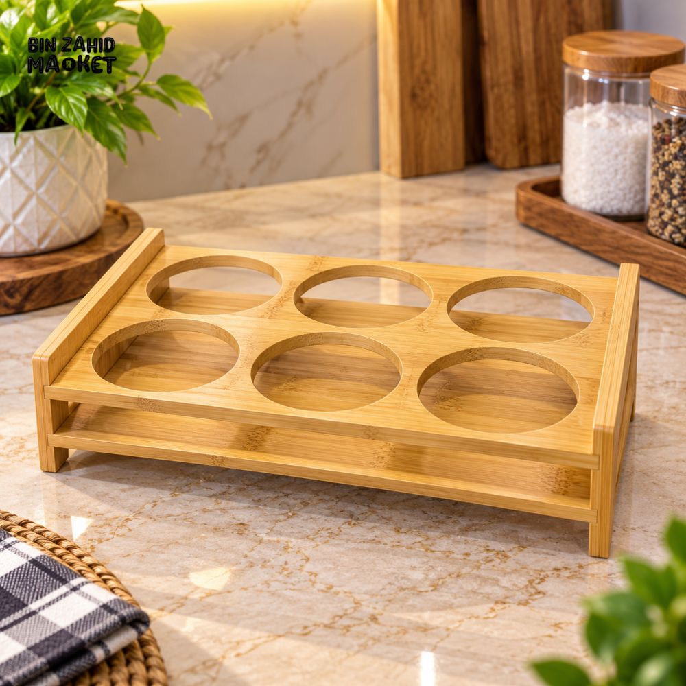 6 SLOT BAMBOO KITCHEN ORGANIZER RACK