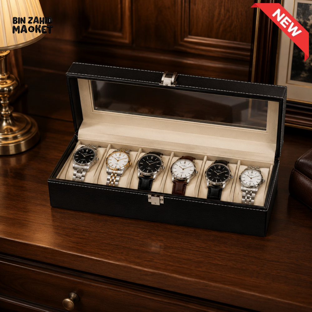 6-SLOT PREMIUM WATCH STORAGE BOX WITH GLASS LID