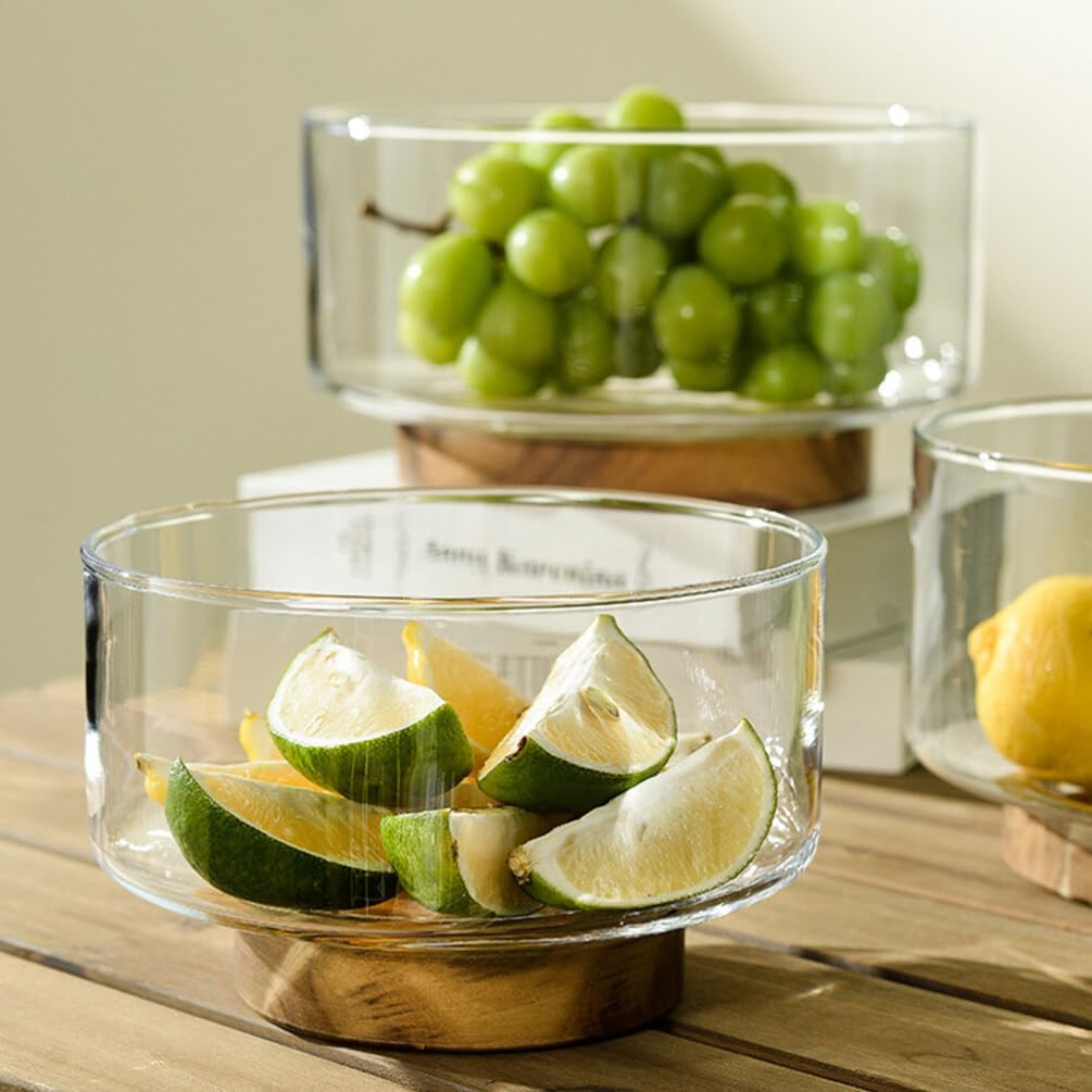 MODERN GLASS BOWL WITH PREMIUM WOODEN BASE