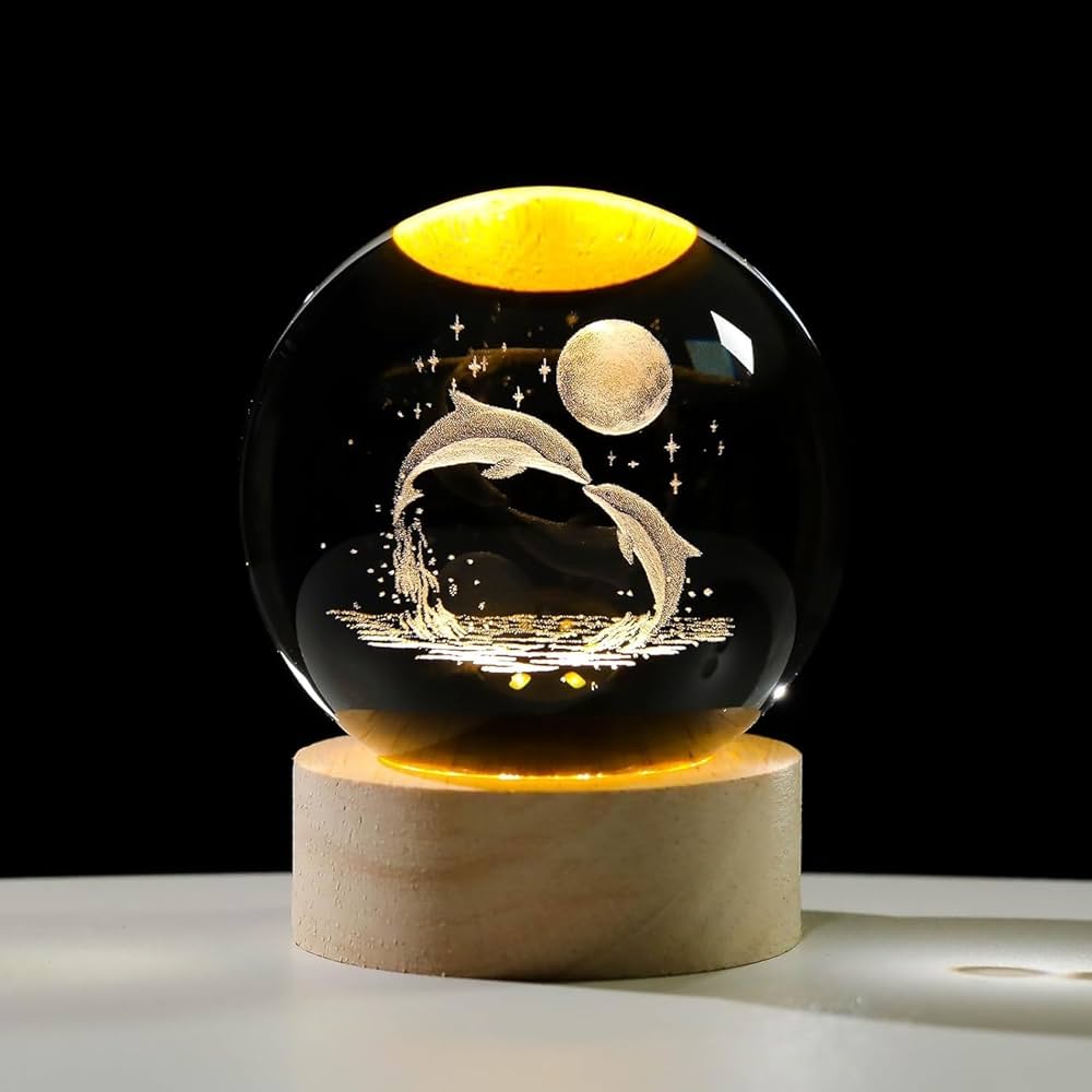 3D CRYSTAL BALL NIGHT LAMP WITH WOODEN BASE SOLAR SYSTEM CRYSTAL BALL NIGHT LIGHT, BEDROOM DECOR