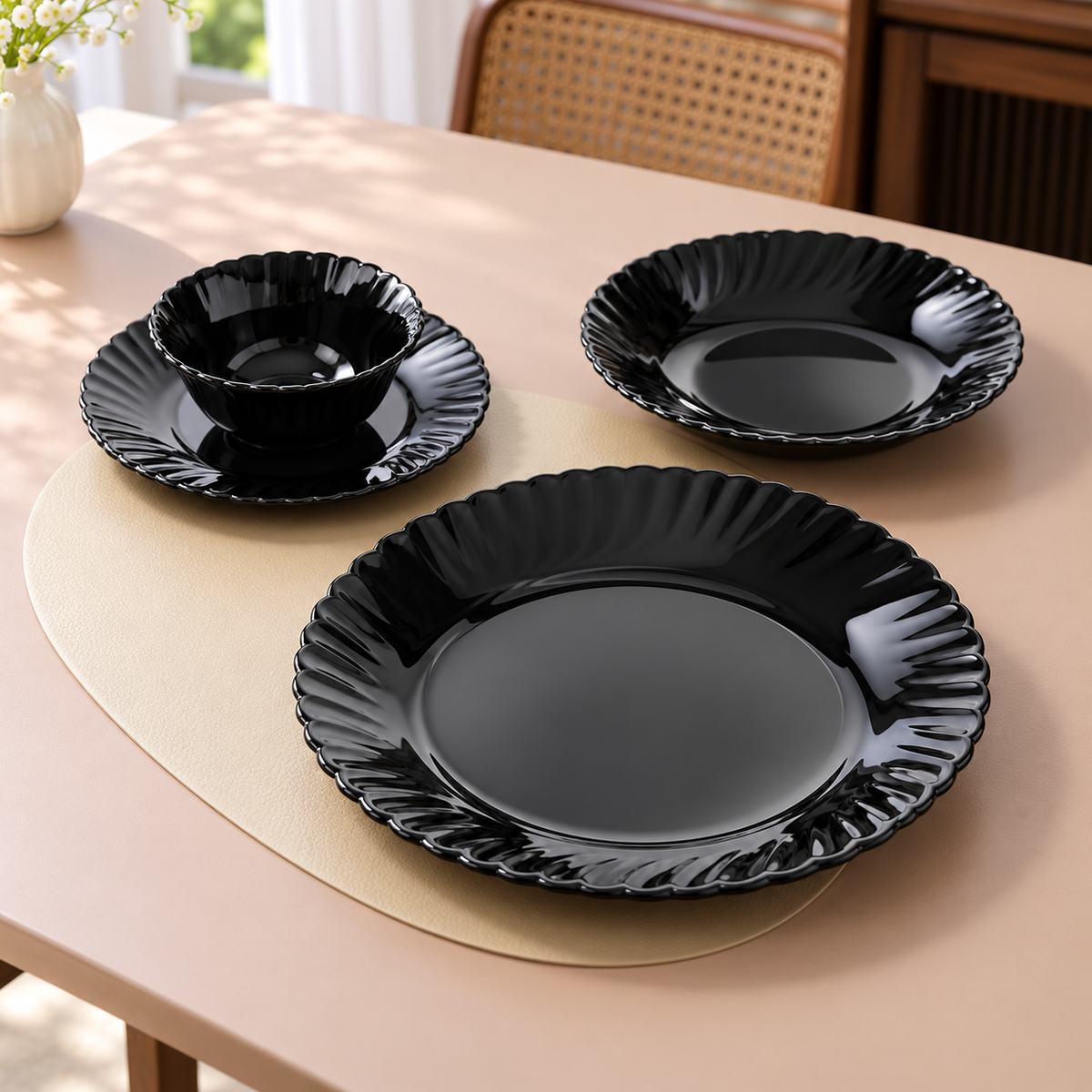 Danny Home Black Fluted Dinnerware - 24 Pieces