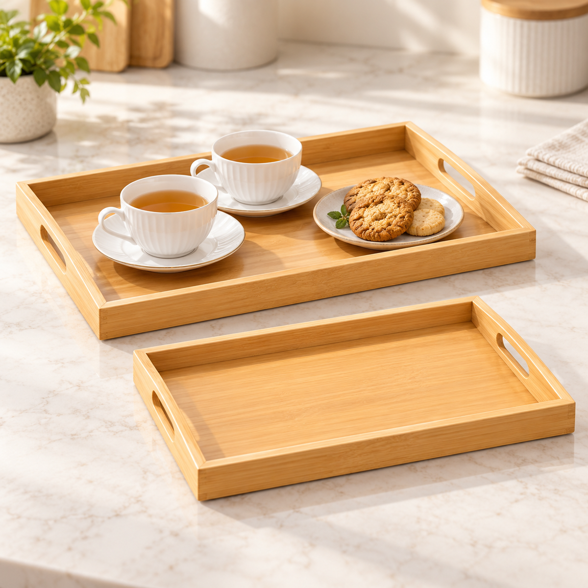 Danny Home Two-piece Serving Tray Set With Cutout Handles