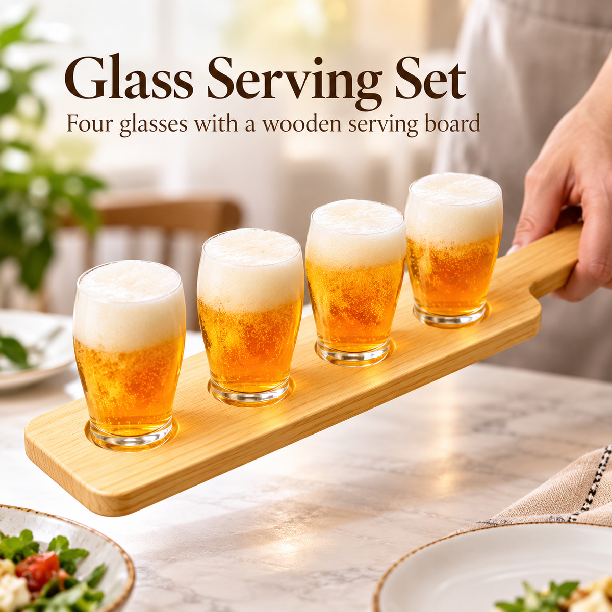 Danny Home 5 Piece Glass Set With Serving Board - 160 ml