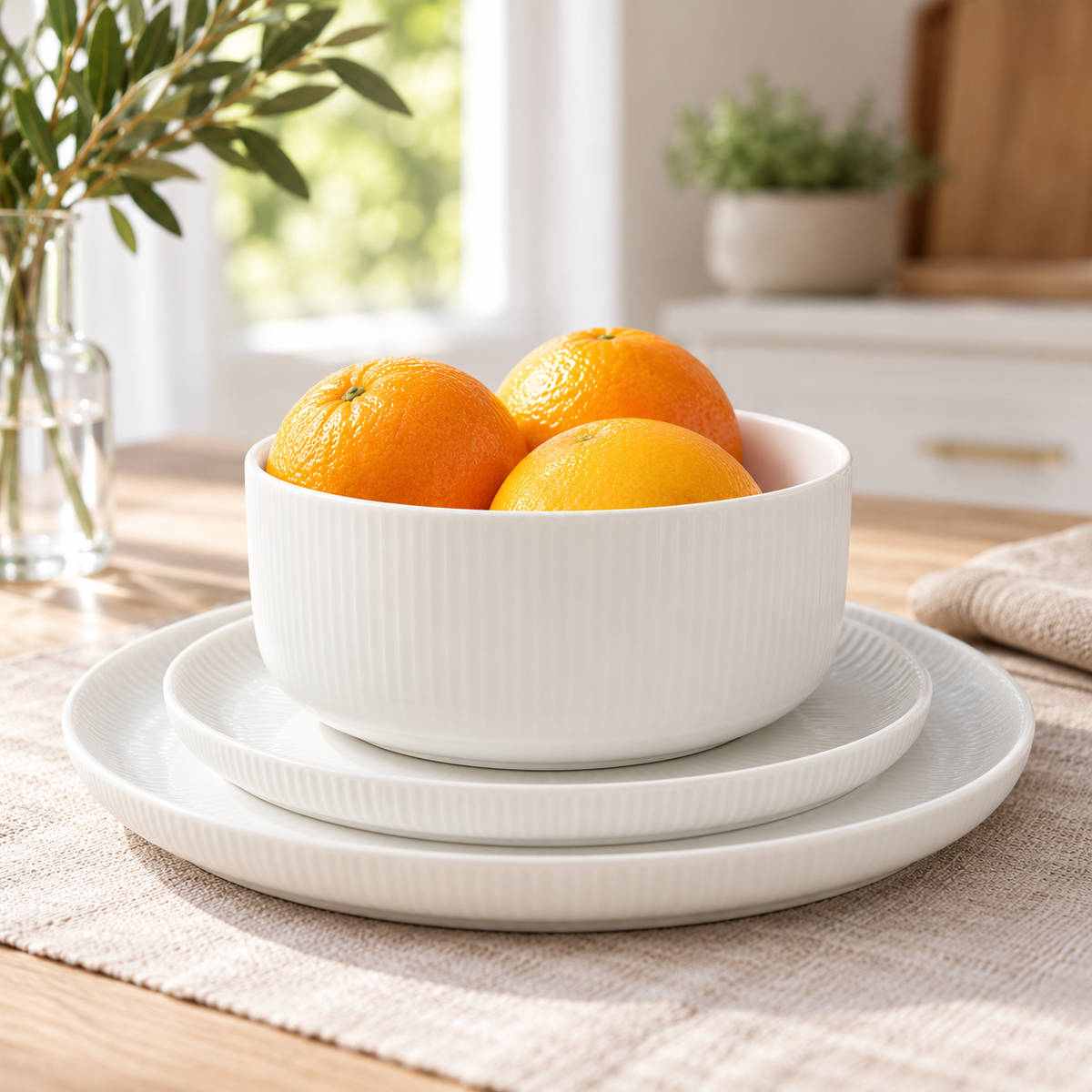 Danny Home 12 Piece Ribbed Bowl And Plate Set