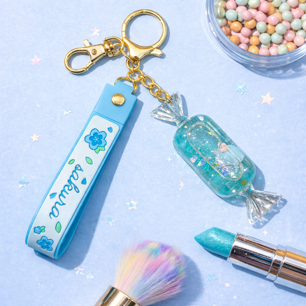 Glitter Candy Resin Keychain – Pastel Aesthetic Bag & Key Charm