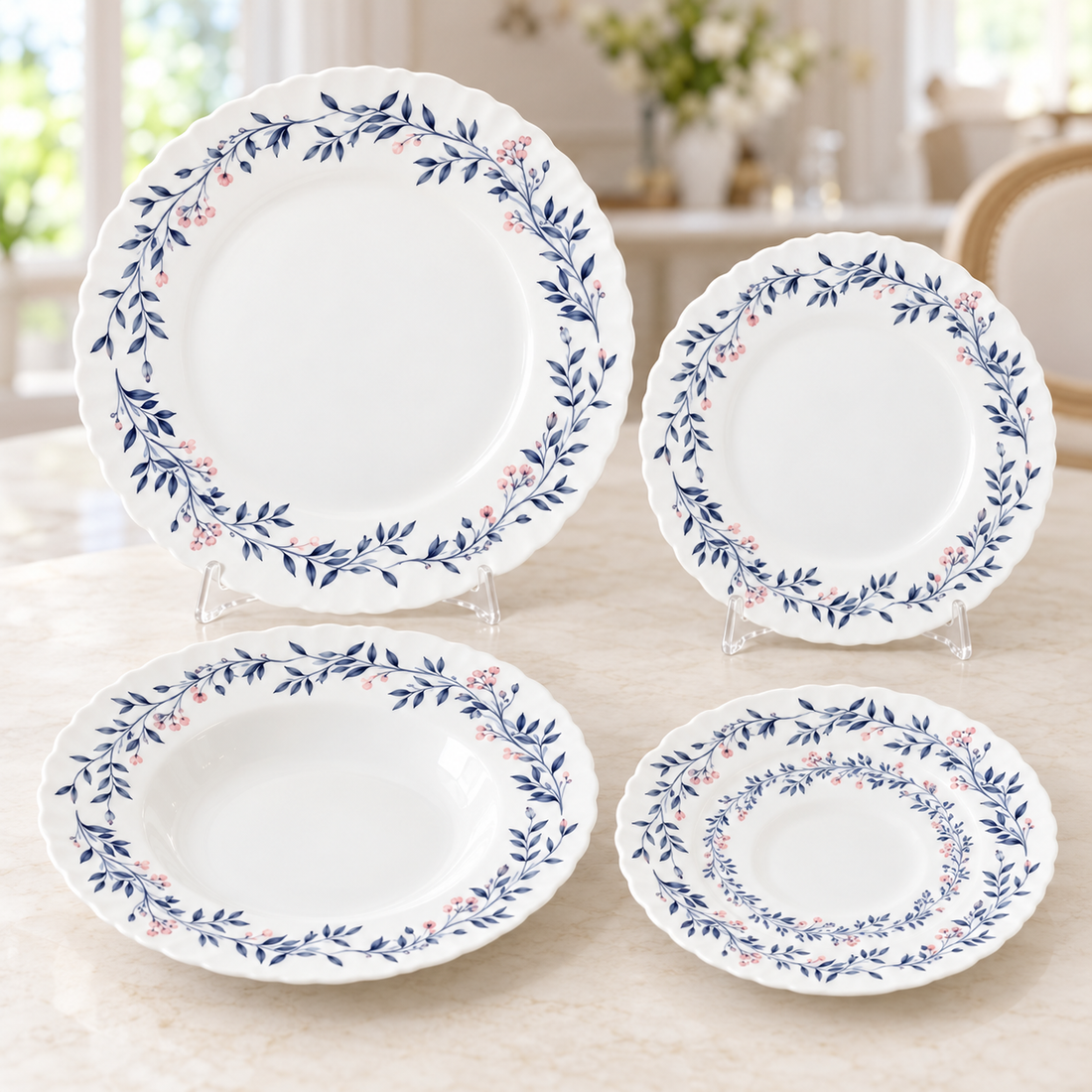 Danny Home 24-Piece Blue Botanical Dinner Set
